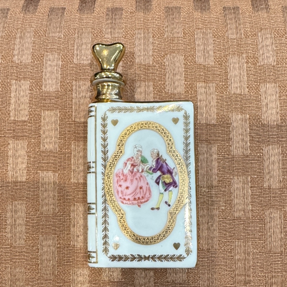 Limoges Castel Porcelain Flask with Gold, Pink, Purple Accents- 22k gold paint